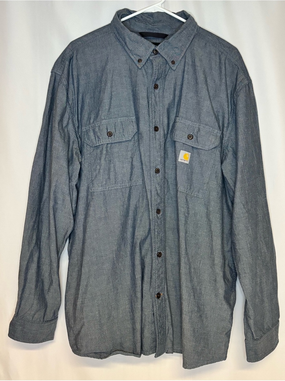 Carhartt Men 2XL Loose Fit Blue Chambray Work Shirt Long Sleeve Cotton